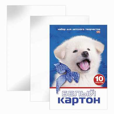 Белый картон, А4, мелованный, 10 листов, 230 г/м2, в папке, HATBER VK "Белый щенок", 10Кб4 15023, N234884 (арт. 128323)