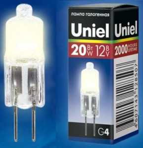 Лампа галогенная Uniel Jc G4 12V 20W Прозрачная Jc-12/20/G4 Cl (арт. 156435)